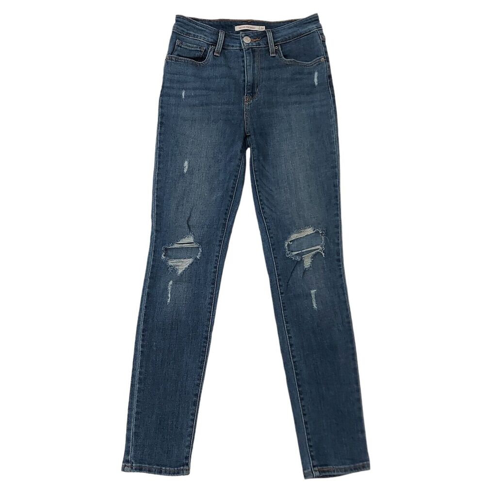 Levi's 721 High Rise Skinny Jeans Womens 26 Blue High Rise Distressed Stretch